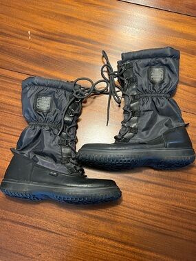 COACH Black Logo Patch Nylon Leather Winter Boots “Sage”